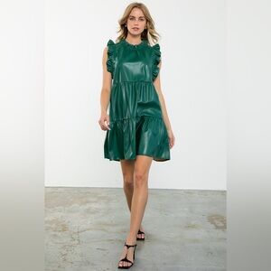 Green vegan leather tiered dress size XS